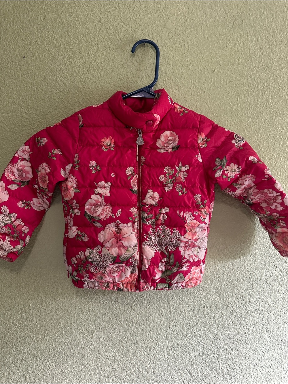 Authentic Moncler Girls' Floral Puffer Jacket - Pink